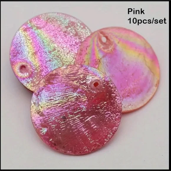 10, 25mm Round Iridescent Yellow Shell Charms | Jewelry, Home & Clothing | New - Picture 7 of 10